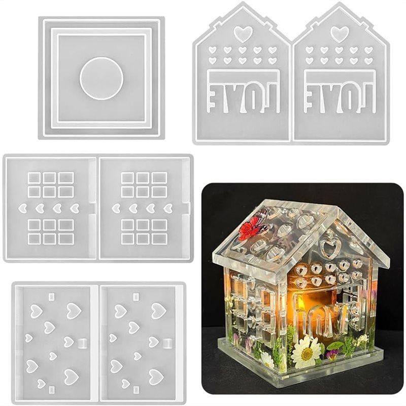 

A25F-Silicone Tealight Holder Mold 3D Heart House Design, For Epoxy Resin Candle Mould белый