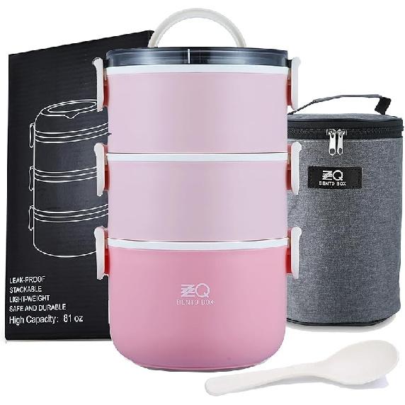 ZZQ Bento Box Adult Lunch Box with Lunch BagSpoon All-in-One Leakproof Stackable Lunch Box Containers for Women Men BPA Free Microwave Safe розовый 9490₽