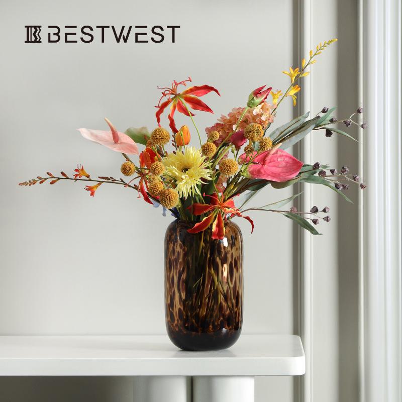 Amber Leopard Print Glass Vase - Designer Home Decor for Hydroponic Plants