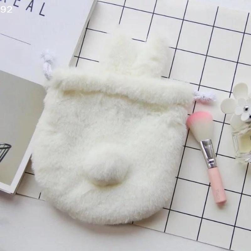 1Pcs Cute Bunny-Inspired Plush Drawstring Bag with Playful Tail-Like Tassel, Kawaii Makeup Accessory Storage