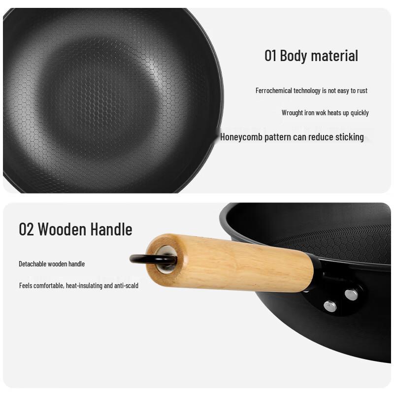 Chui Da Huang 32cm Black Gold Honeycomb Refined Iron Wok