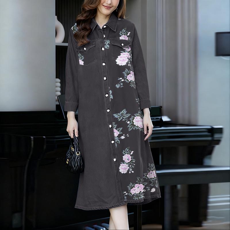 ZANZEA Women Casual Turn Down Collar Long Sleeve Loose Print Shirt Dress