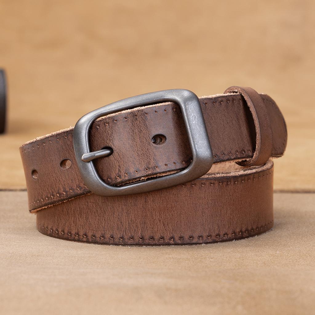 Retro Belt Men'S First Layer Cowhide Genuine Leather Versatile Tree Paste Leather Pin Buckle Belt Young And Middle-Aged Belt
