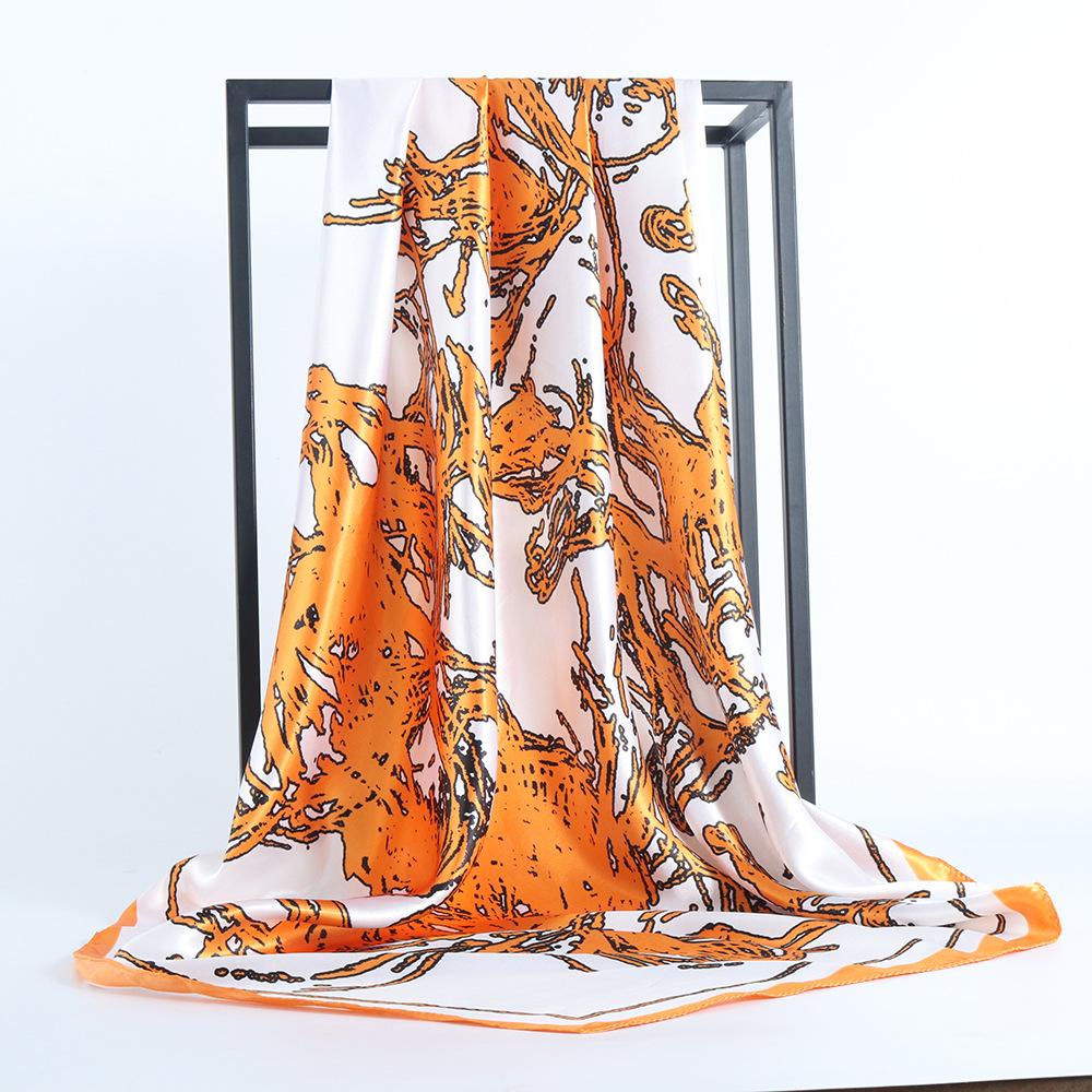Women Silk Scarf Square Bandana Design Brand Headband Female Satin Hijab Shawl Wrap Kerchief Chain Print Foulard Tudung BAWAL