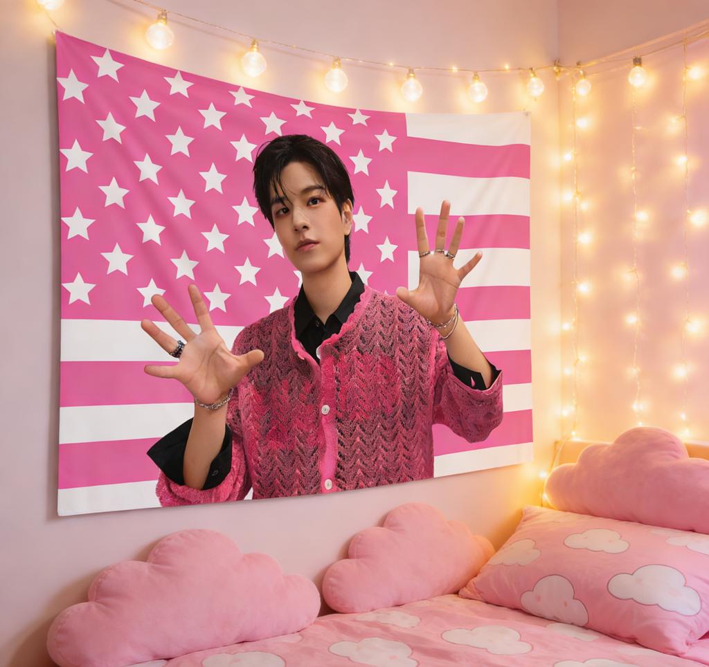 SSeungmin Do It Pink American Flag Aesthetic Wall Hanging Bedroom Dorm Edgy Idol Decor Gift
