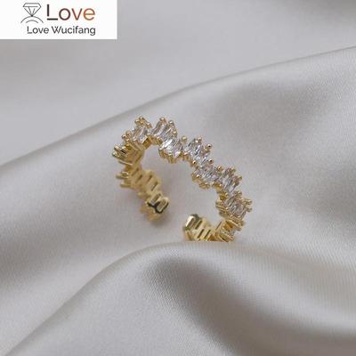 14K Vergoldung Korea Neue Design Modeschmuck Rechteckigen Luxus Zirkon Ring Einfache frauen Party Öffnung Einstellbar Ring