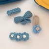4Pcs Cute Knit BB Hair Clips, Handmade Flower Border Clips,Bow Bang Clips for Kids,Suitable for Chrismas Festival Celebration