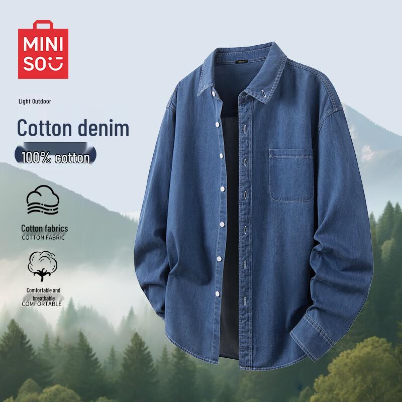 

MINISO Men s Pure Cotton Denim Long Sleeve Shirt Jacket XL