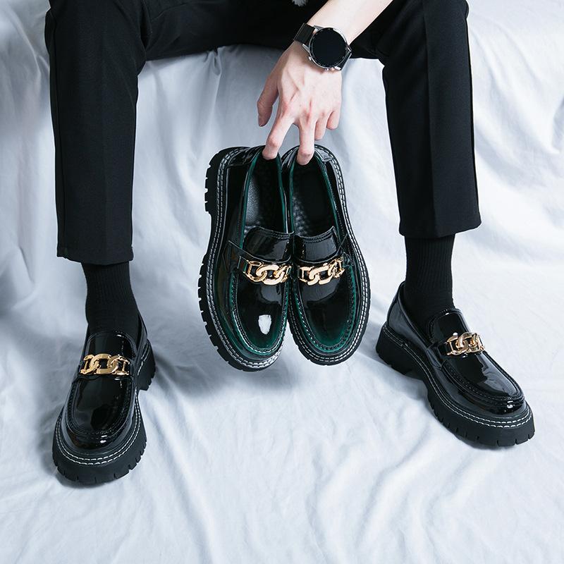 Zapatos de Cuero Gruesos para Aumentar la Altura Moda Cuatro Estaciones Talla Grande para Hombre Zapatos Perezosos de Color Contrastante Mocasines Juveniles para Exteriores