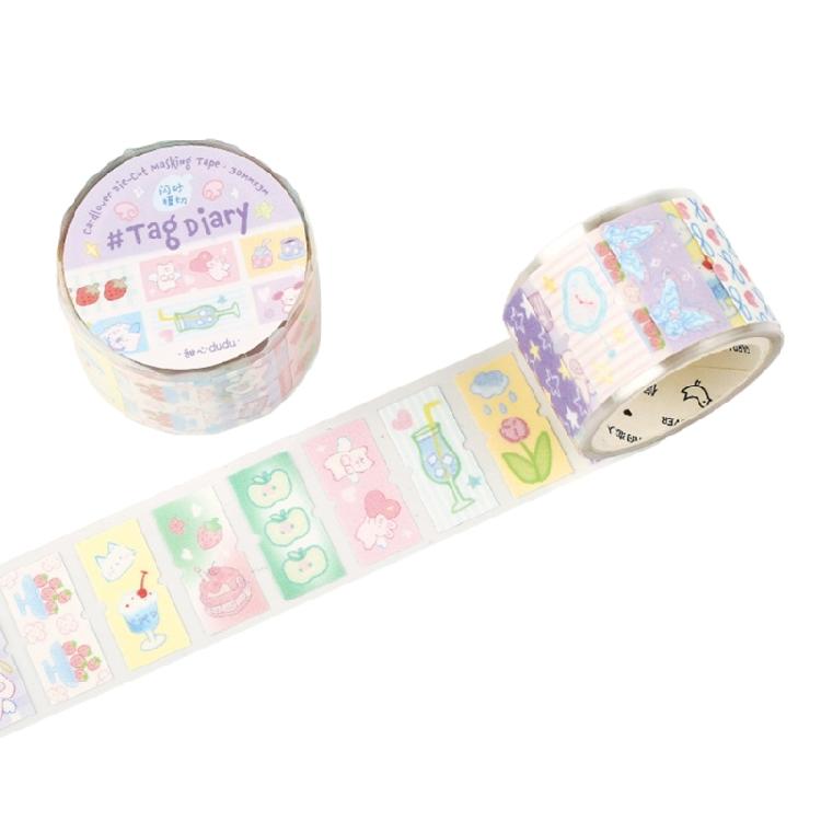 Scrapbooking Decorative Tape Glittering Cutout Tape Pre-cut Cartoon Sticker Roll For Journal Notebook Seal Envelope Card