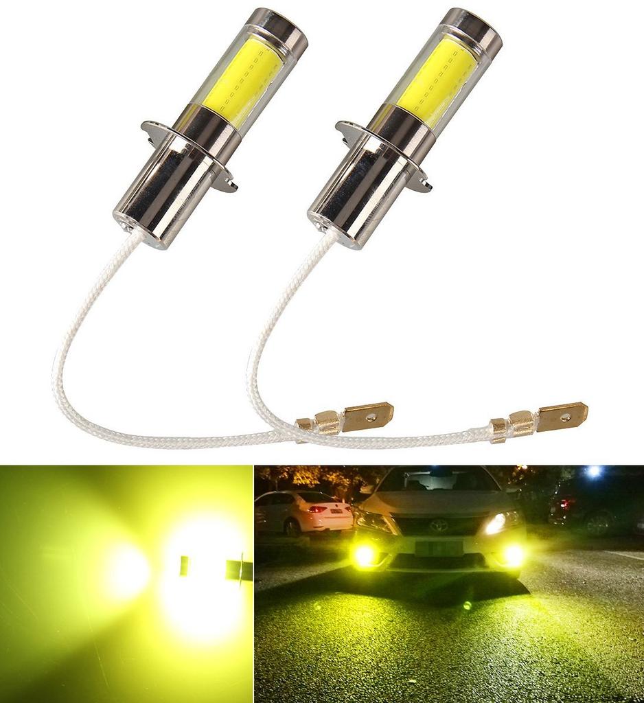 H3 LED Fog Lamp, Yellow, Yellow/POOPEE, 35W, 800LM, /24V, Non-Polarity, COB Chip, 360° Luminance, High Brightness, Set of 2
