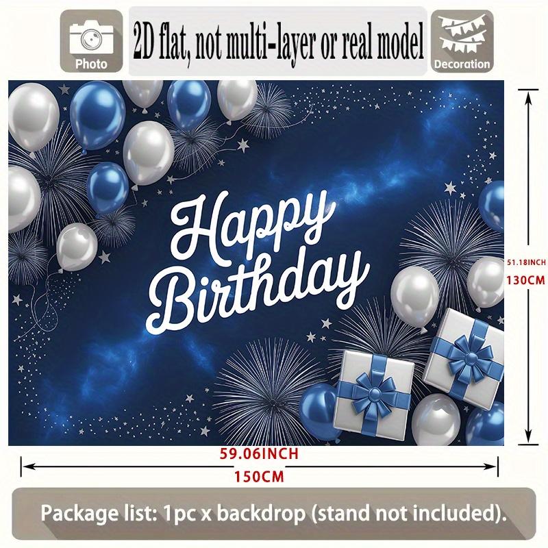 A large 2D flat banner with a blue and silver birthday theme.zyc