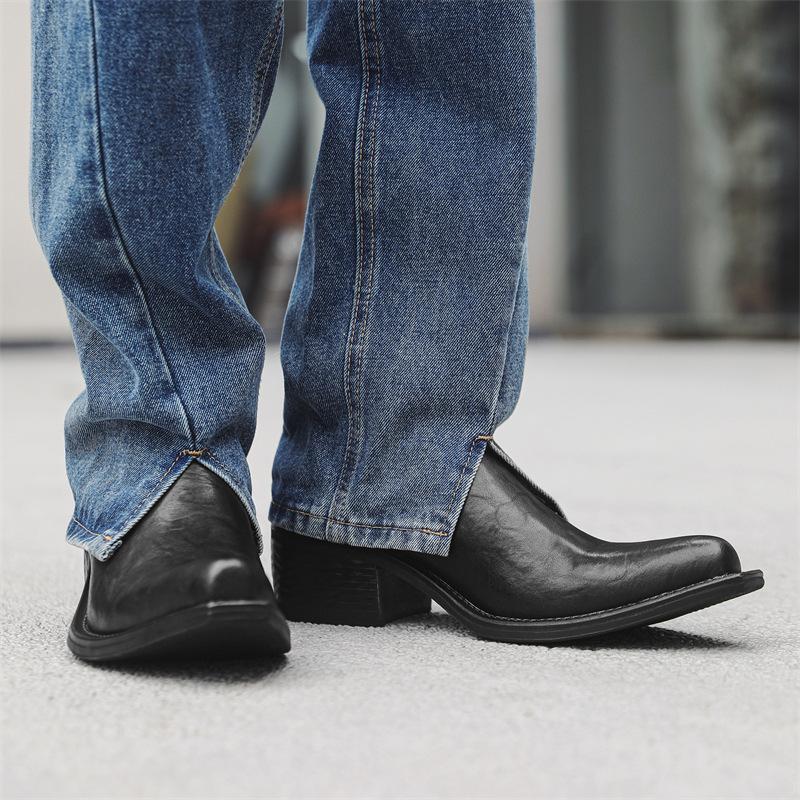 Neue spitze Plateau-Chelsea-Boots Retro-Zaubererstiefel Herren-Martinstiefel 66629-J