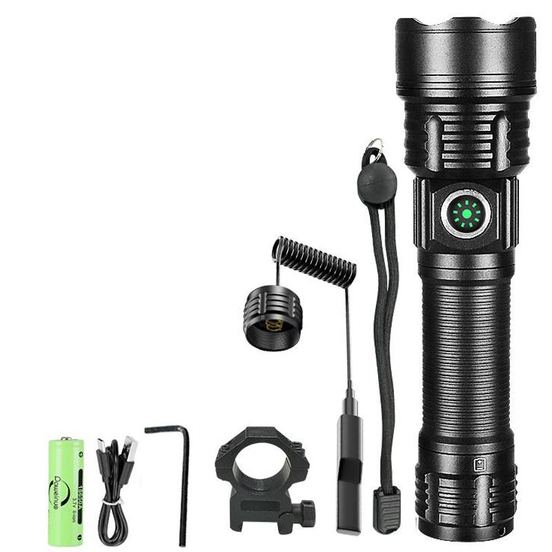 

1000LM Светодиодный фонарик дальнего действия 500M Сверхмощный светодиодный фонарик Перезаряжаемый фонарь Используйте батарею 18650 чёрный