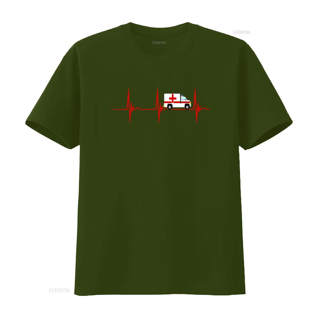 Ambulance Emergency Services Heartbeat EKG Pulse Medical T Shirt vintage Washed Stretched Soft streetwear Versatile Breathable
