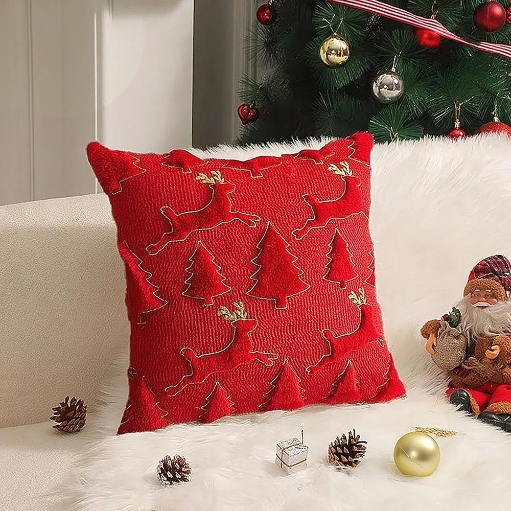 New Christmas Day Pillowcase Xmas Tree with Light Short Cushion Slipcover Reindeer Pillow Case Holiday Supplies