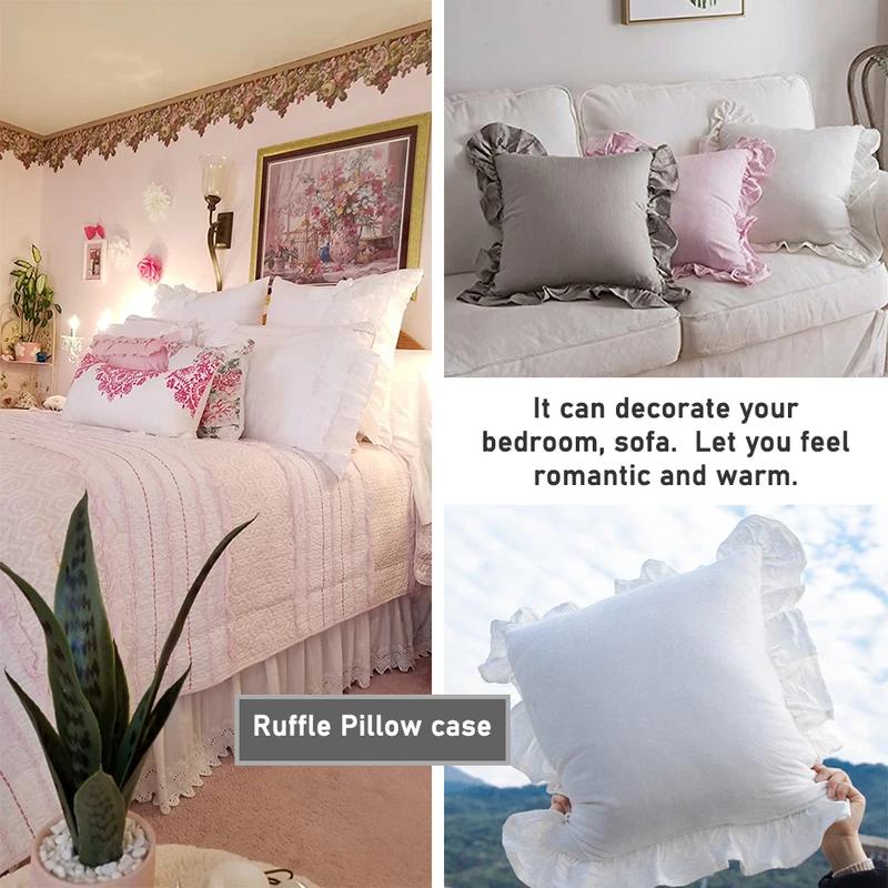 Cotton Pillowcase Solid Color Ruffle Edge Cushion Covers Decorative Soft And Breathable Rectangle Durable Fabric Bedding