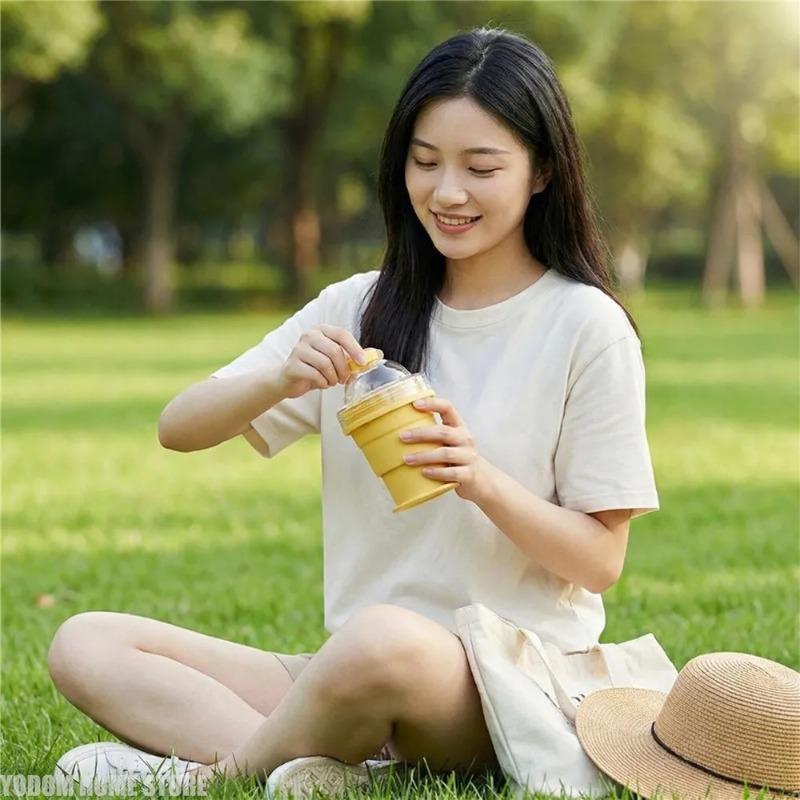 New 325ml Foldable Silicone Straw Cup Collapsible Water Mugs with Ice Ball Summer Coffee Cold Drinks Portable Travel Straw Cups