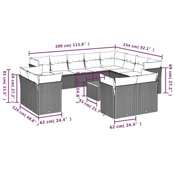 VidaXL Garden Lounge Set with Cushions 13 Pcs, Patio Sofas, Furniture Set, Outdoor Terrace Furniture, Grey 3256285