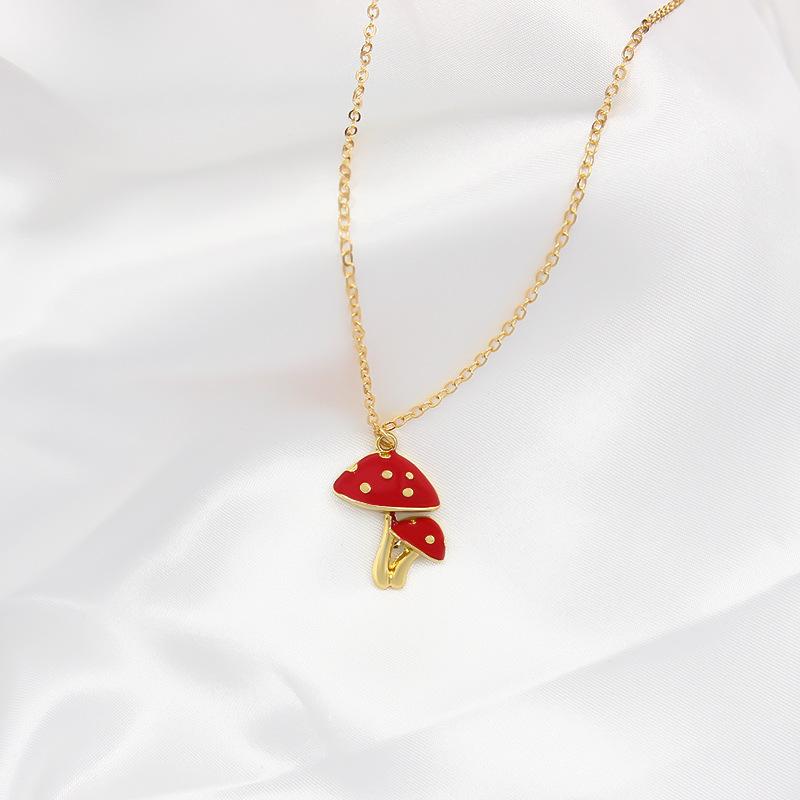 

Милое красное ожерелье с мультяшным грибом, простое металлическое ожерелье из смолы для женщин и девочек, модные украшения