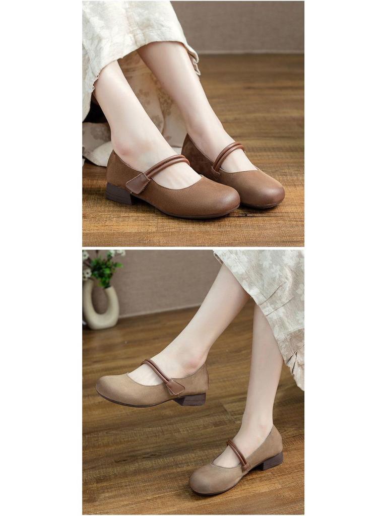 Women's Retro Genuine Leather Mary Jane Shoes - Soft Sole, Lightweight, Flat Bottom, Perfect for Spring and Autumn.