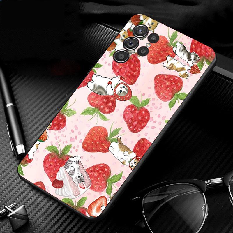 Phone Case For Samsung Galaxy S26 S25 S24 S23 S22 Ultra S23 S22 S25 Plus S24 FE S26Edge Strawberry Cat Cartoon