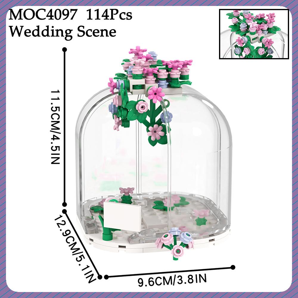 MOC Stadt Hochzeitsszene Ziegelbogen Liebesherz Blume Braut Bräutigam Kompatible Figuren Bausteinspielzeug Für Kinder Freunde Geschenk