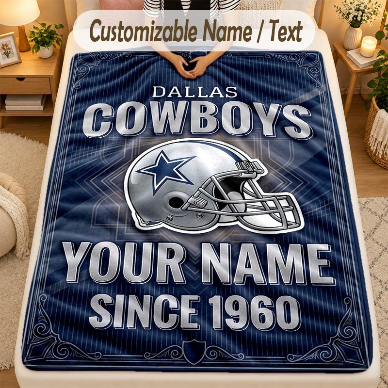 Flannel BlanketDallas Cowboys Custom Name Text Personalized Soft Warm Throw Blanket Home Decor Gift