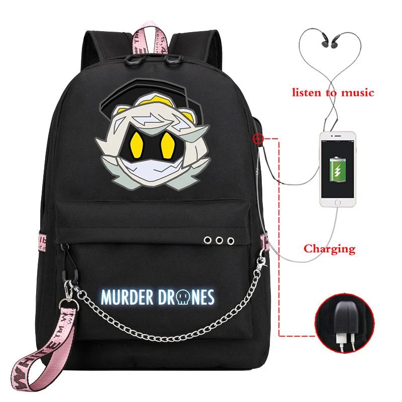 High Quality Murder Drones Fashion Backpacks Students Anime Back Pack USB Charging Outdoor Backpack Boys Girls Book Bags Mochila