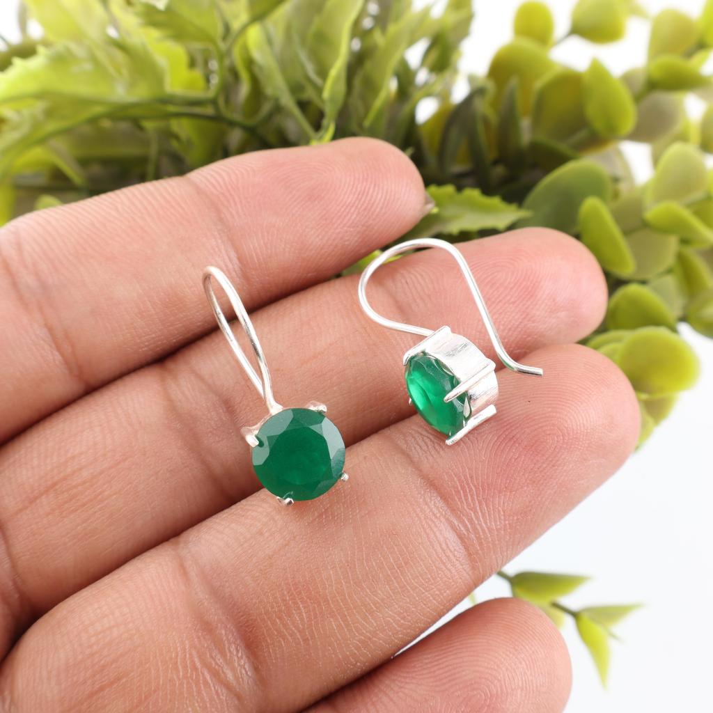 Bijuterii din Onix Verde, Cercei din Argint Sterling Masiv 925, Cercei Frumoși din Argint Făcuți Manual Pentru Cadou de Aniversare