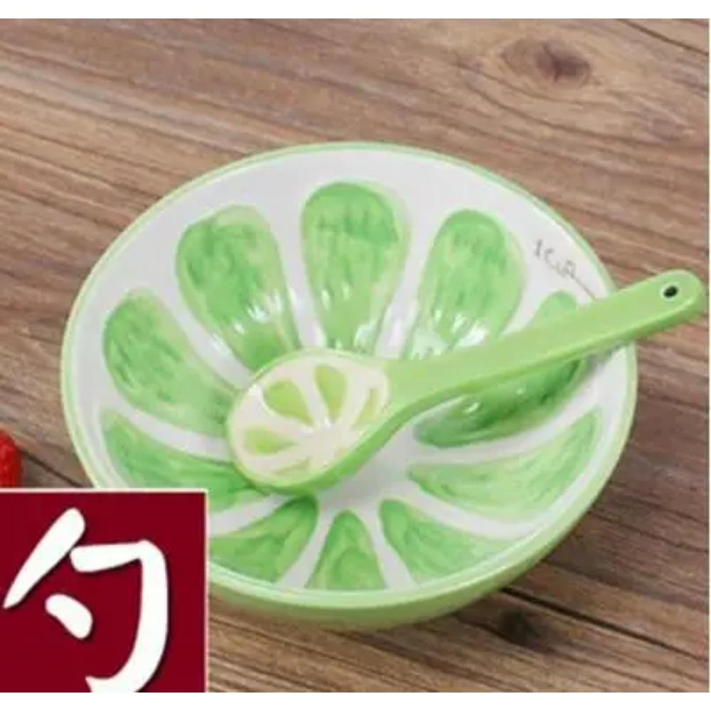 Ceramic Creative Fruit Bowl, Cute Household Tableware, Hand Painted Watermelon Bowl, Strawberry Orange Bowl, Ceramic Bowl Spoon