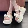 Platform bow sandals female popular summer new Korean version fairy wind pearl one-word buckle with muffin beach sandals