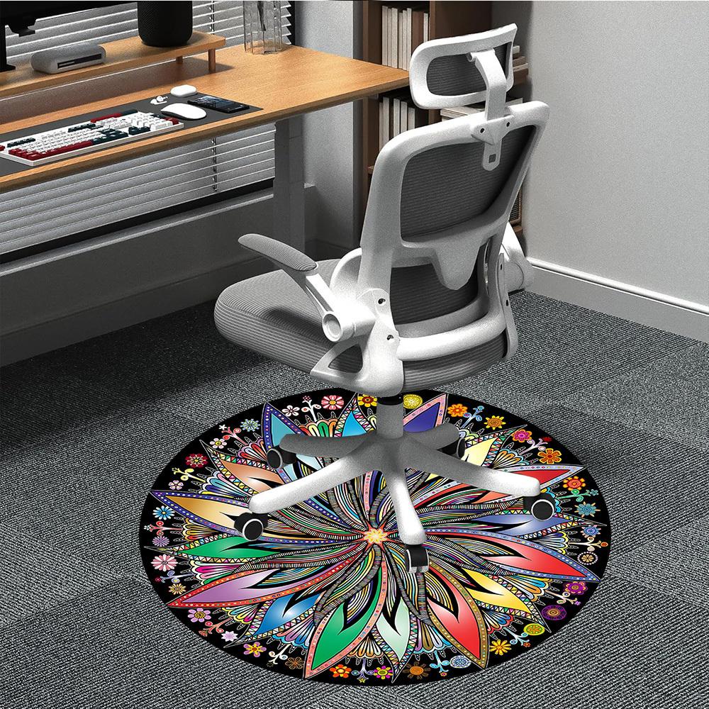 1pc Flower Mandala Chair Carpet for Office, Round Non Slip Durable Large Size Office Carpet, Suitable for Office