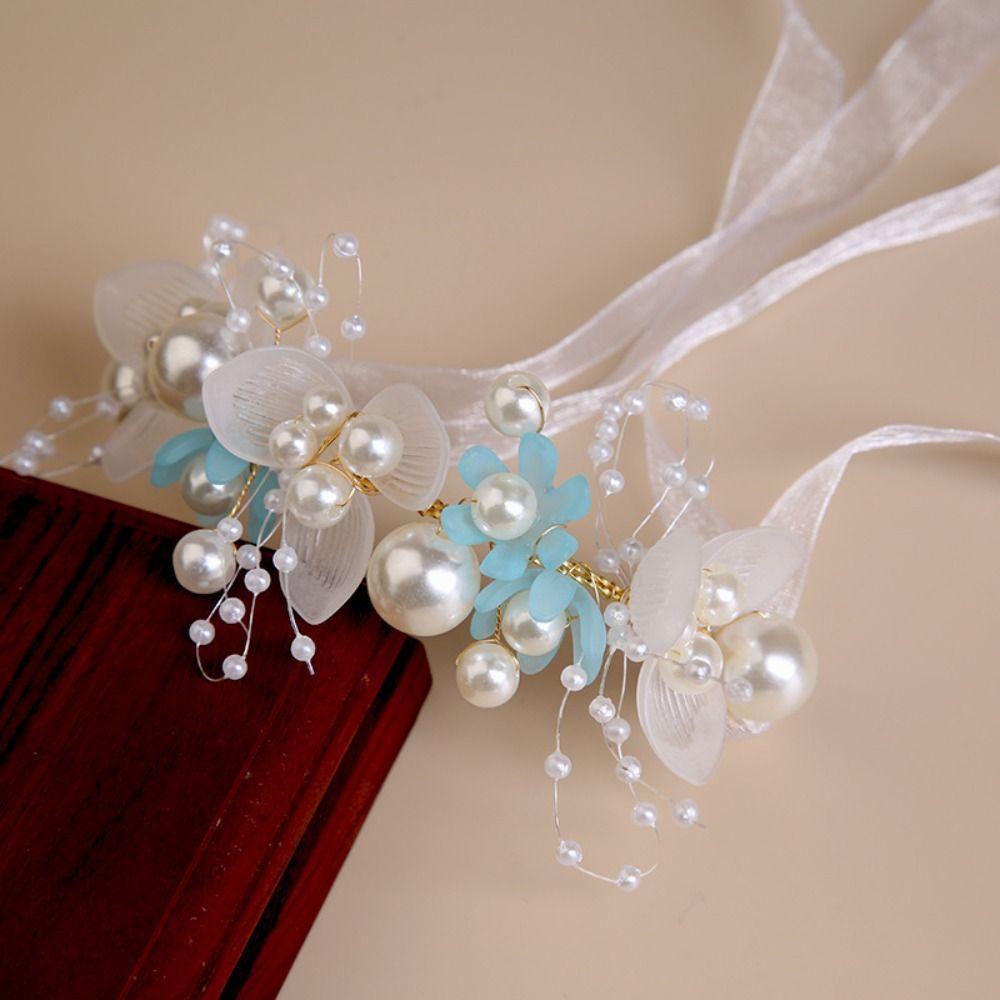 Ribbon Flower Hair Hoop Imitated Pearl Wedding Headwear Vintage Bride Hair Jewelry  Girls