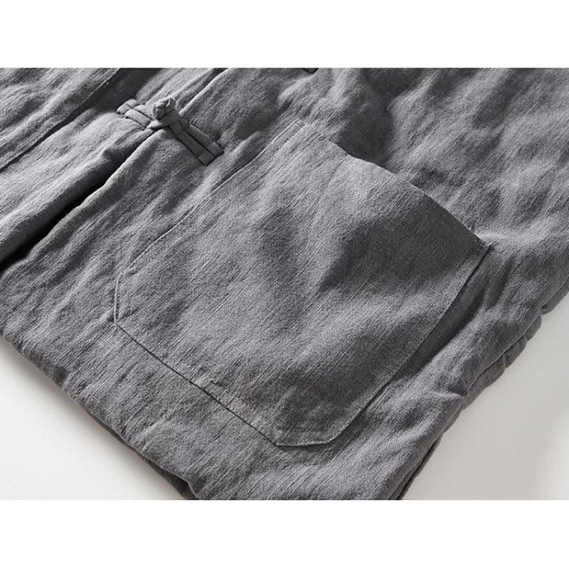 Retro Chinese Style Male Warm Padded Jacket Harajuku Loose Solid Color All-match Cotton Linen Knot Button Outwear Jacket Men