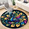 1PC Peacock Feather Design Office Round Rug, Non slip, Soft and Durable Office Rug for Interior Decoration, Perfect for Office