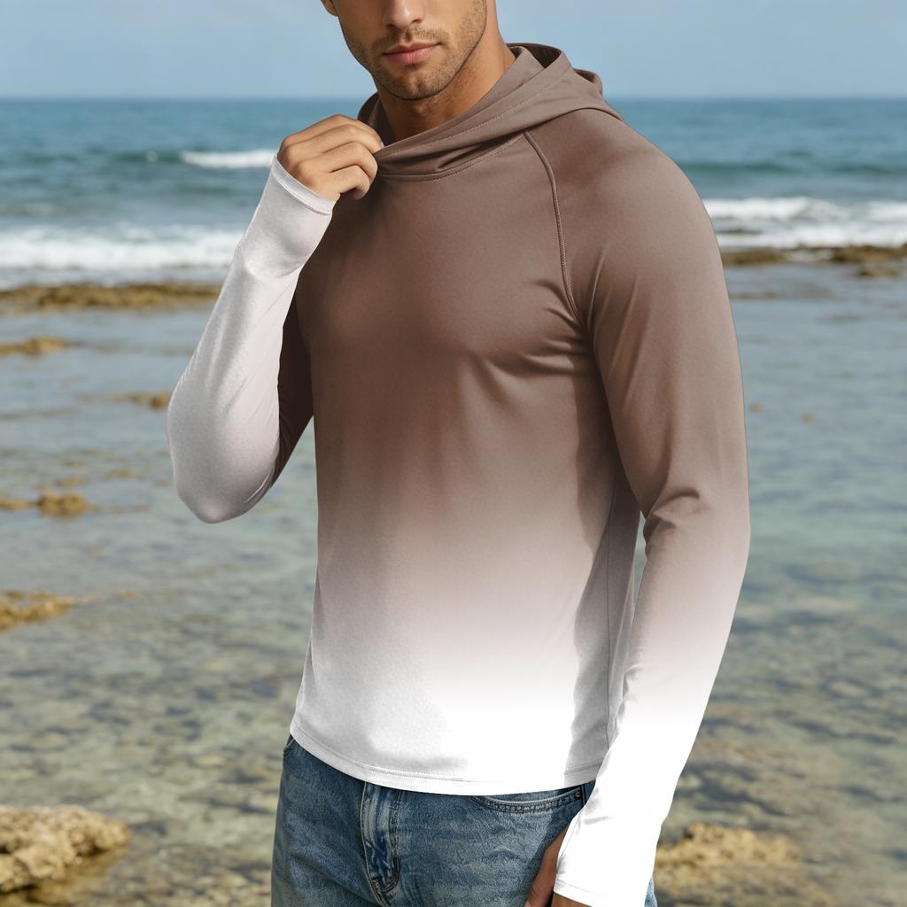 Men's 50 Plus Sun Hoodie Long Sleeve Lightweight Stretch Quick Dry Hooded Shirt for Outdoor Activities