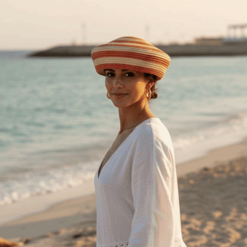 Color Block Straw Top Hat Striped Pattern Sun Hat Brim Hat Dome Cap Beach Vacation