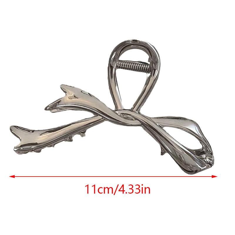 2023 Metal Claw Clip Bow Knot Metal Shark Clip Silver Hair Claw Style Advanced Versatile Back Head Spoon Hair Ornament Headwear