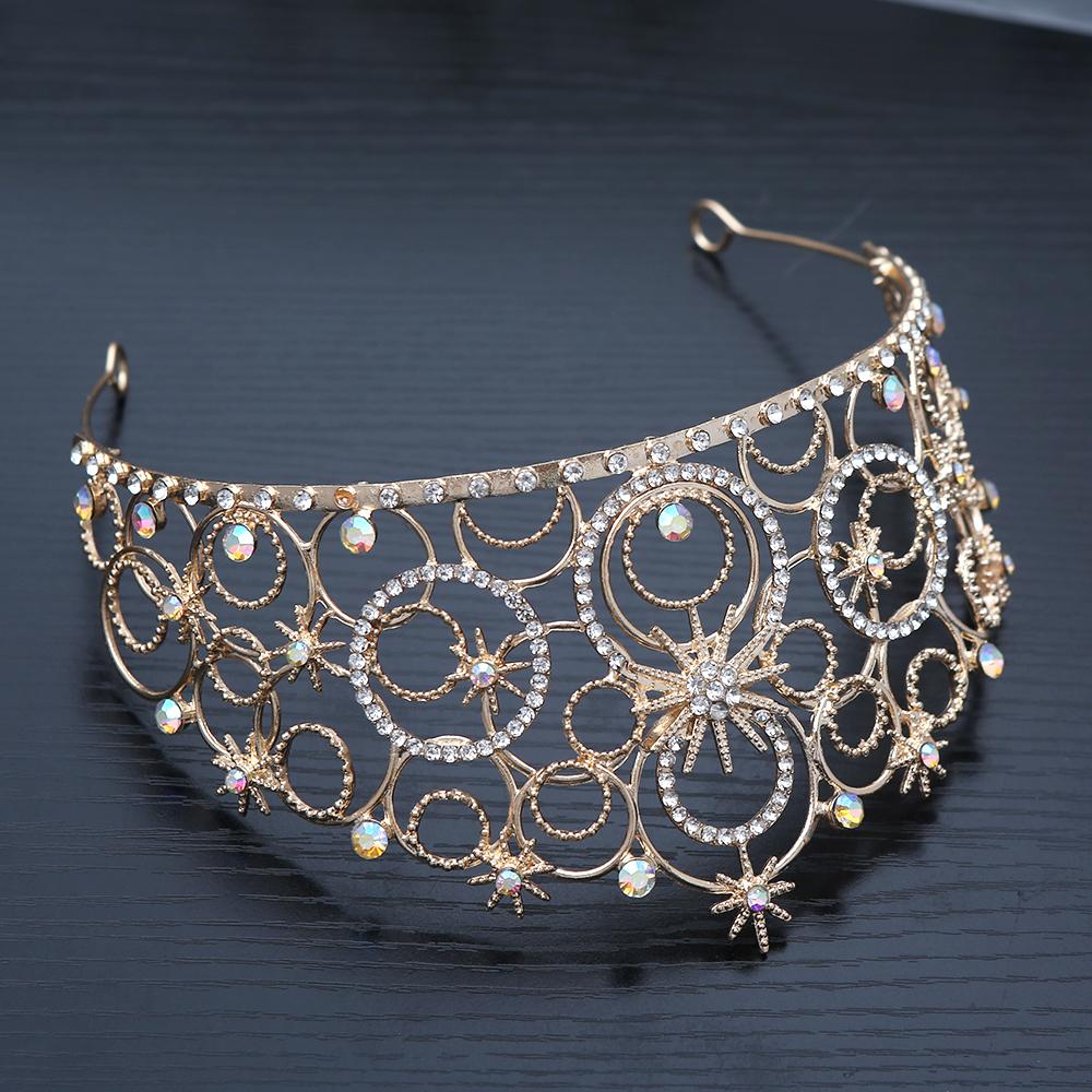 1pc Fashion Celestial Sparkly Hair Crown Stars Crystals Intricate Circular Filigree Design Perfect Bridal Looks Royal Elegance