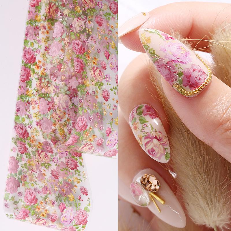 1Pcs 100cm Flower Rose Nail Transfer Foils Sticker Paper Floral Stickers Nails Wraps Tulip Nail Art Stickers Decal Nail Art