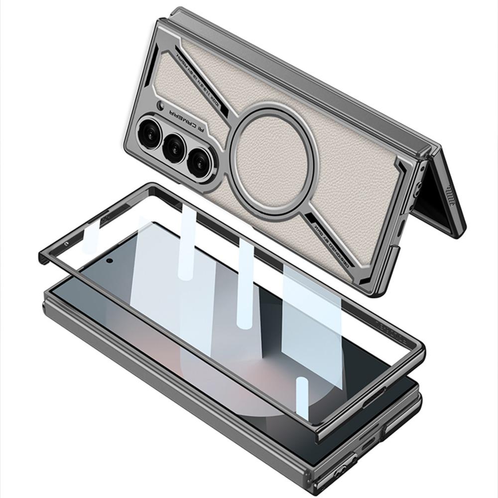 Electroplated Magnetic for Wireless Charging Phone Case for Samsung Galaxy Z Fold 6 5 Fold6 Fold5 5G Leather Protective Cover