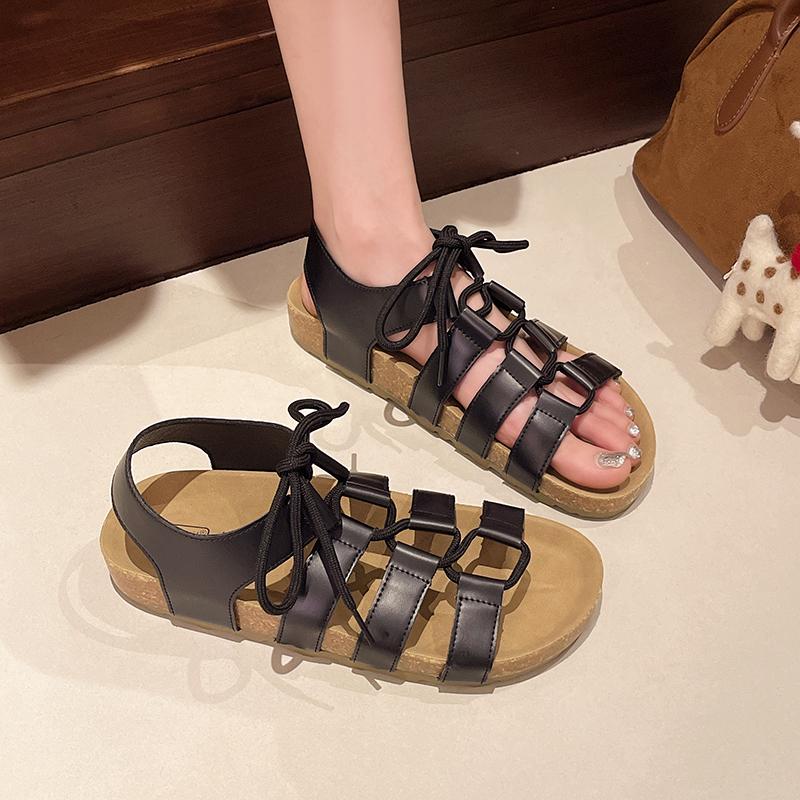 Fashion Elegant Women's Open Toe Cross Strap Design Flat Sandals 2025 New Luxury Retro Thick Sole Platform Sandals Summer Women's Shoes