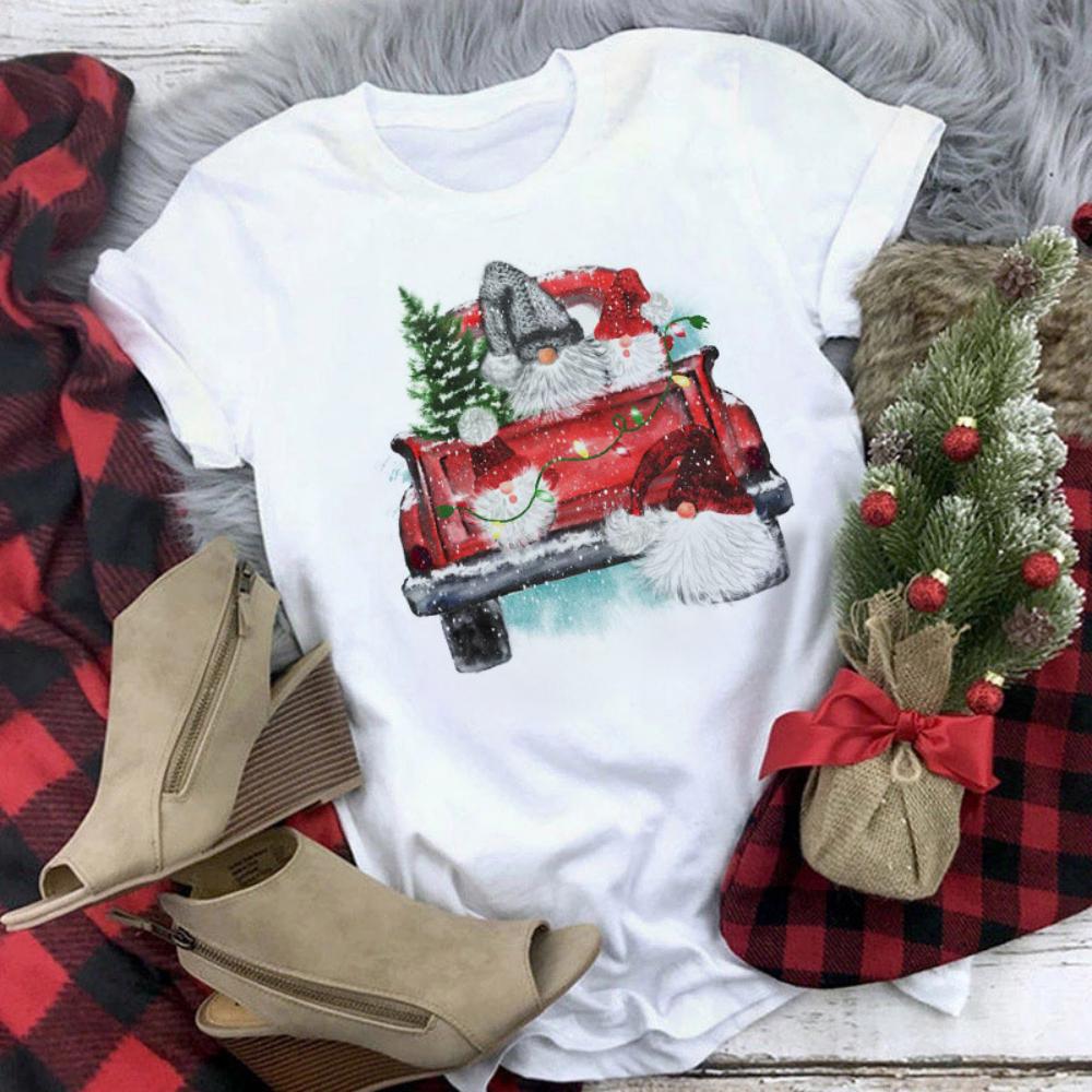 Christmas Reindeer Tshirt Loose Truck Christmas Tree Tshirt Durable Men Women Unisex Casual Tshirt Daily Travel Streetwear
