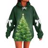 Ladies' Christmas Printed Bow Long Sleeved Loose Fitting Headband With Rope Hooded Sweatshirt Top