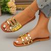 Large Size Flat Bottomed One Foot Sandals for Women's Summer New Retro Rivet Beach Straight Slippers for Women