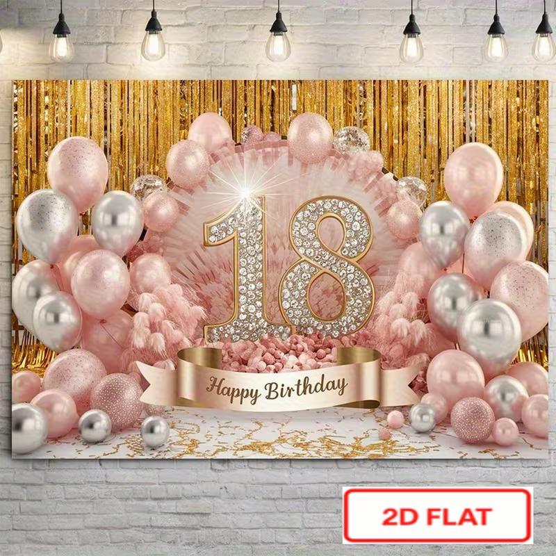 2D Flat Rose Gold Diamond 18th Birthday Party Photo Booth Background Cloth