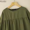 ZANZEA Women Casual O-neck Nine Quarter Sleeve Loose Blouse
