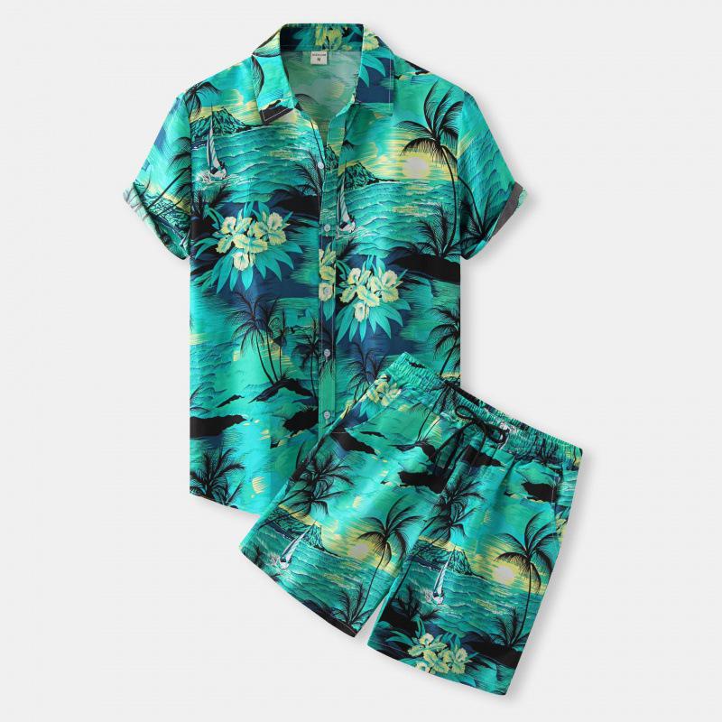 Men's 3D Print Hawaiian Shirt & Shorts Set - Casual Beachwear