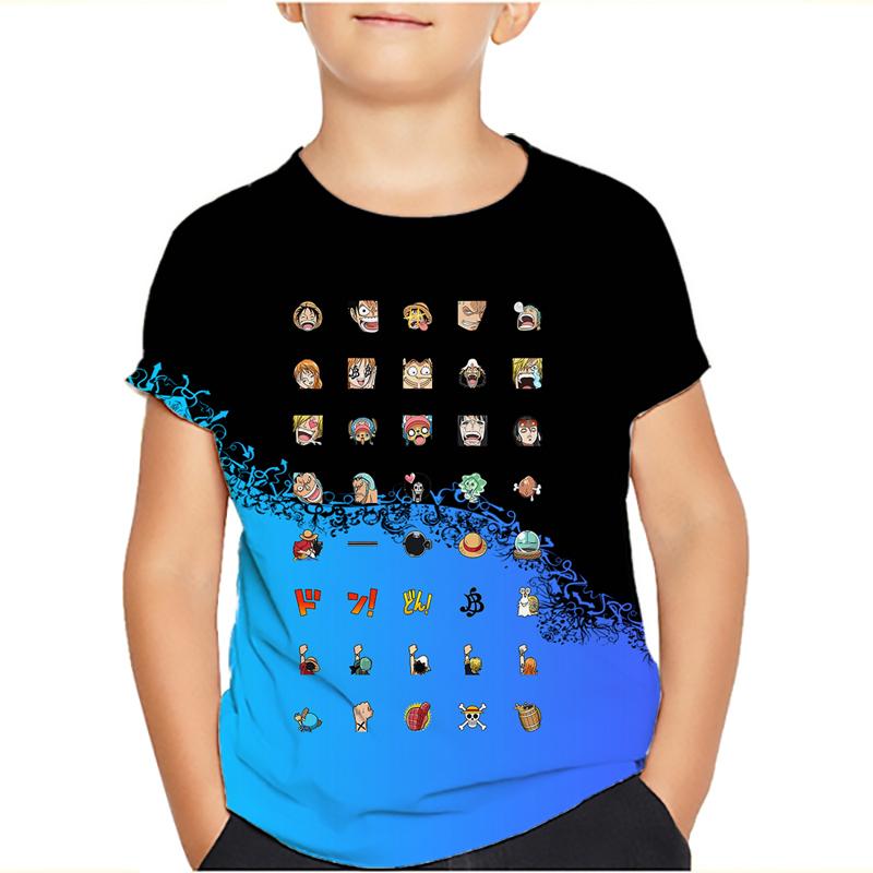 One Piece Luffy T Shirt Four Emperors Short Sleeve Zoro Sanji Chopper Ace Law Tee Children's Clothing Fashion Costumes for Kids Top